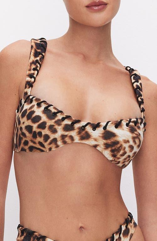 Womens Whip Stitch Compression Tiny Bikini Top | Fierce Leopard Size Large | Good American by Khlo Kardashian Product Image