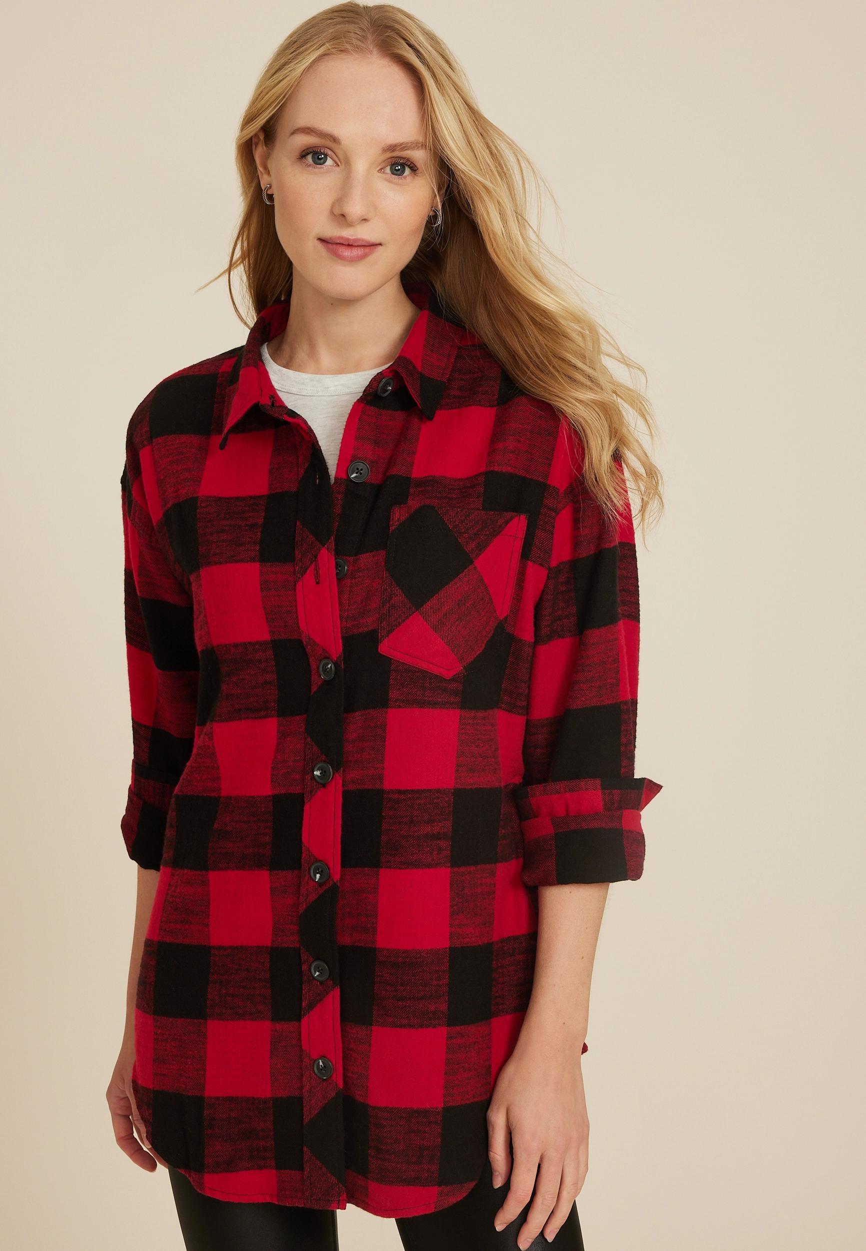 Cabin Plaid Boyfriend Tunic Shirt Product Image