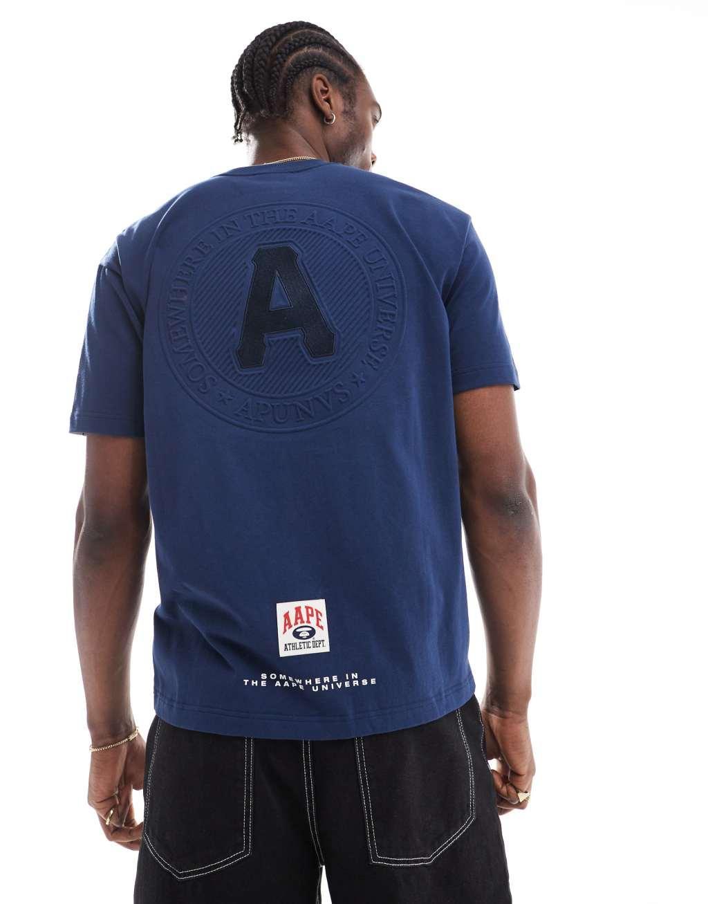 AAPE by A Bathing Ape embossed logo T-shirt in navy Product Image