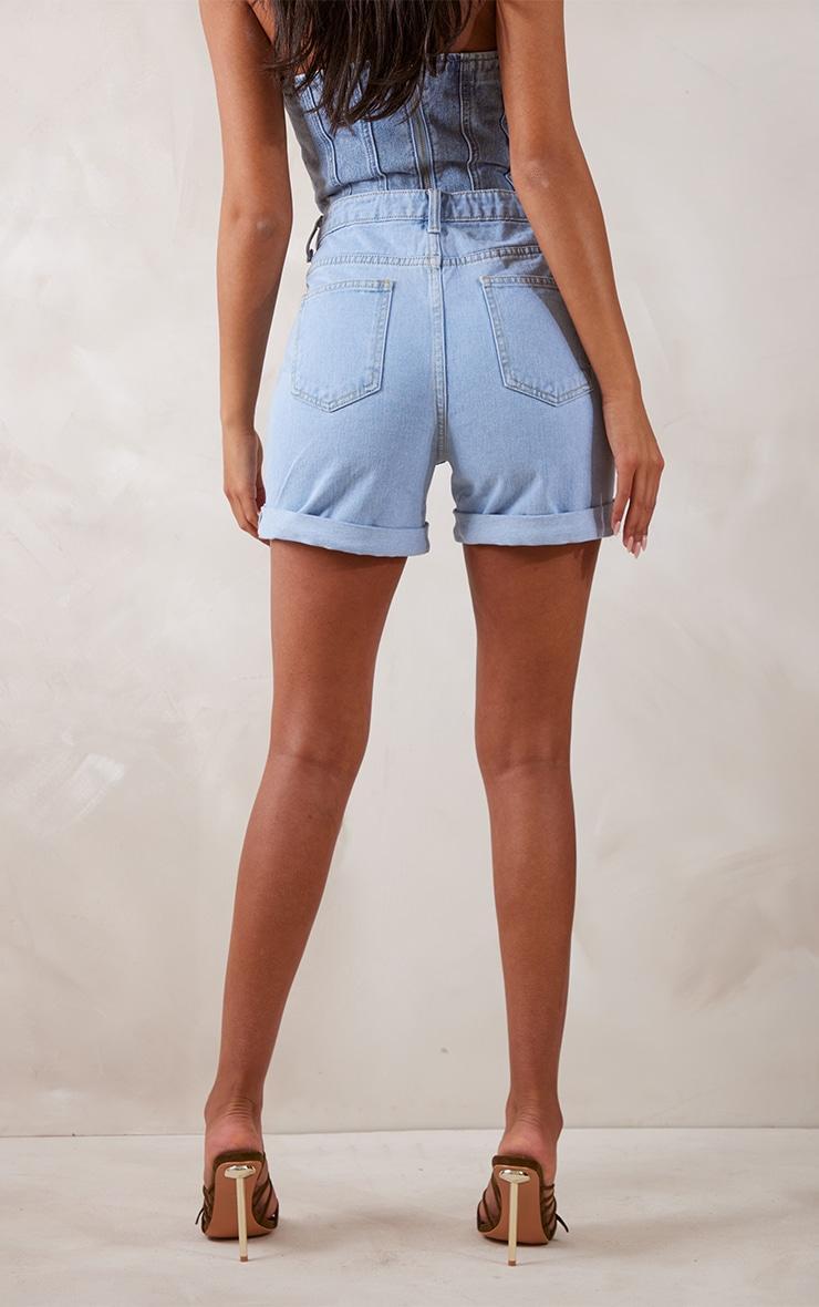 Tall Mid Blue Wash Turn Up Denim Shorts Product Image