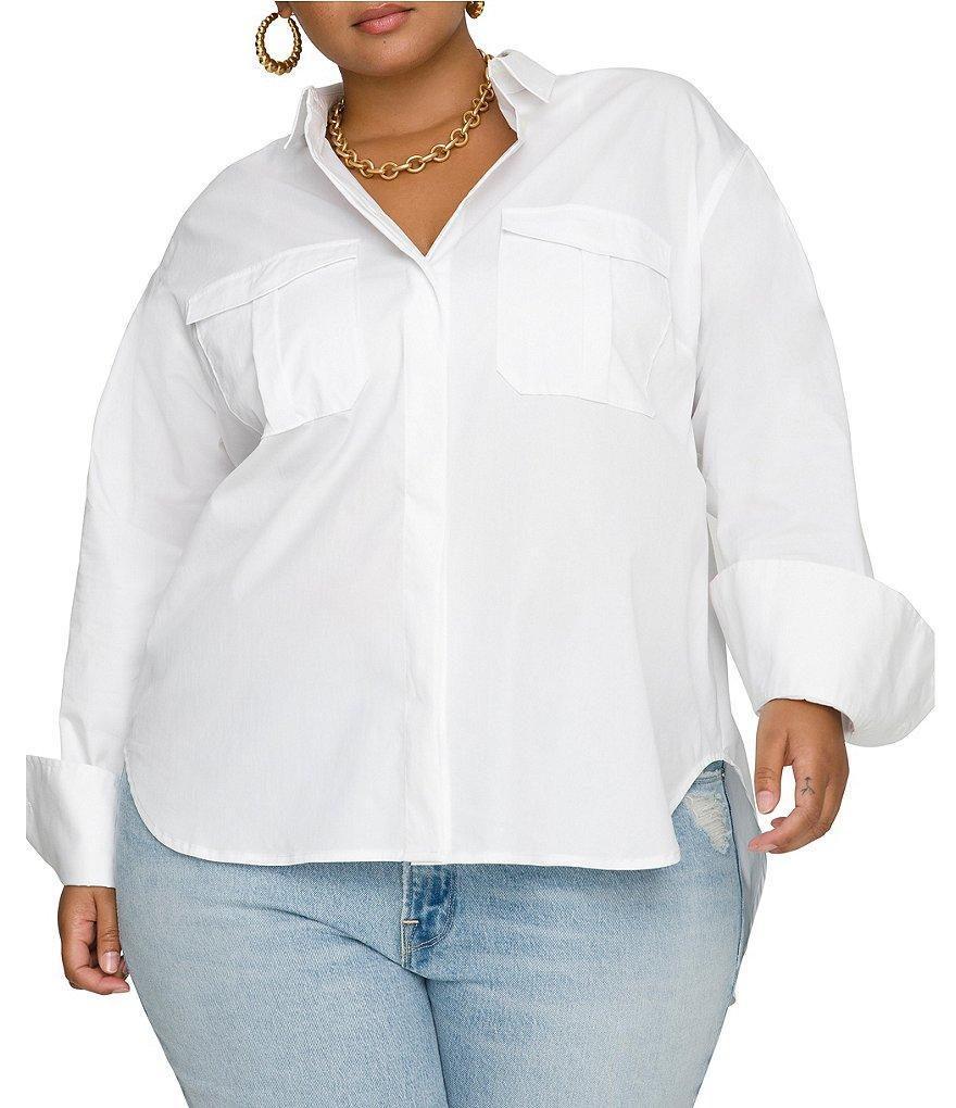 Good American Plus Size Woven Point Collar Long Sleeve Button Front The Good Shirt product image