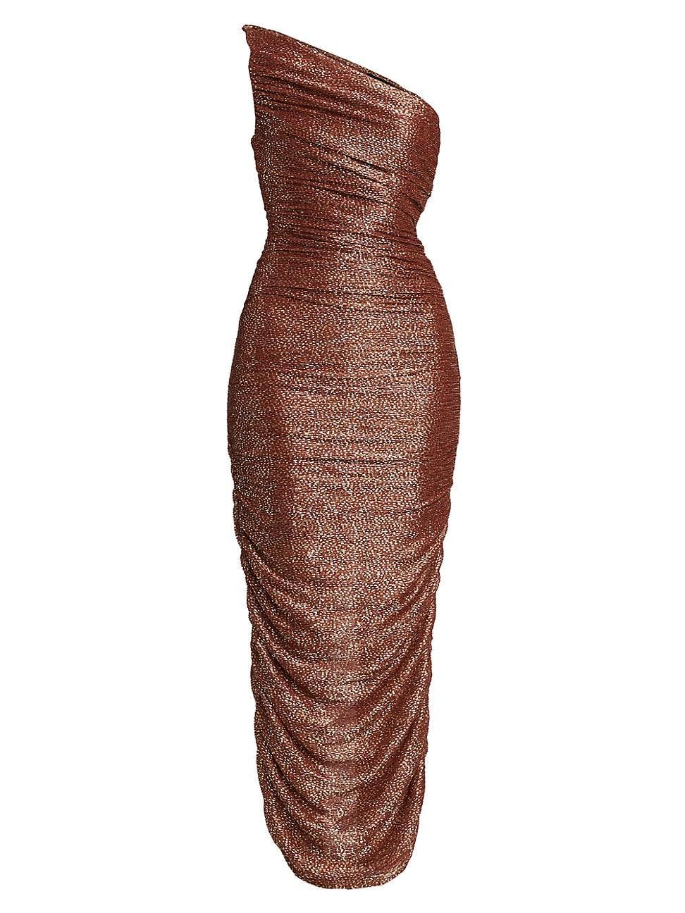 Womens Melissa Metallic Ruched One-Shoulder Maxi Dress Product Image