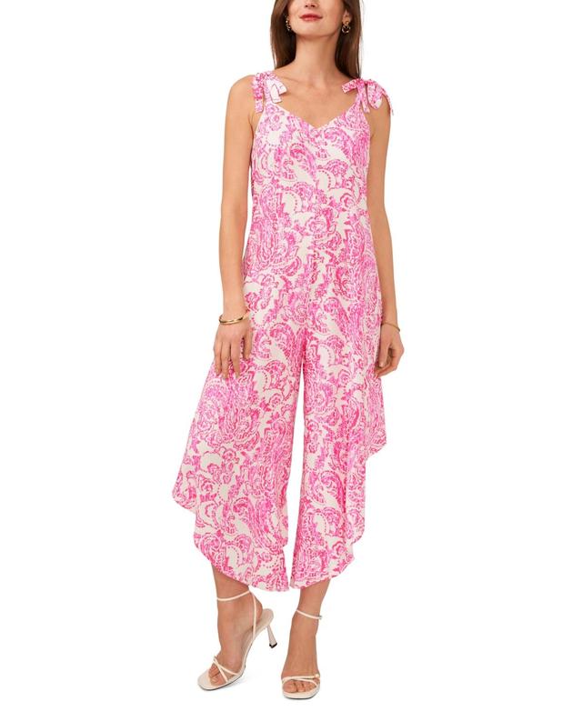 Women's Floral-Print Tie-Shoulder Asymmetrical-Hem Jumpsuit Product Image