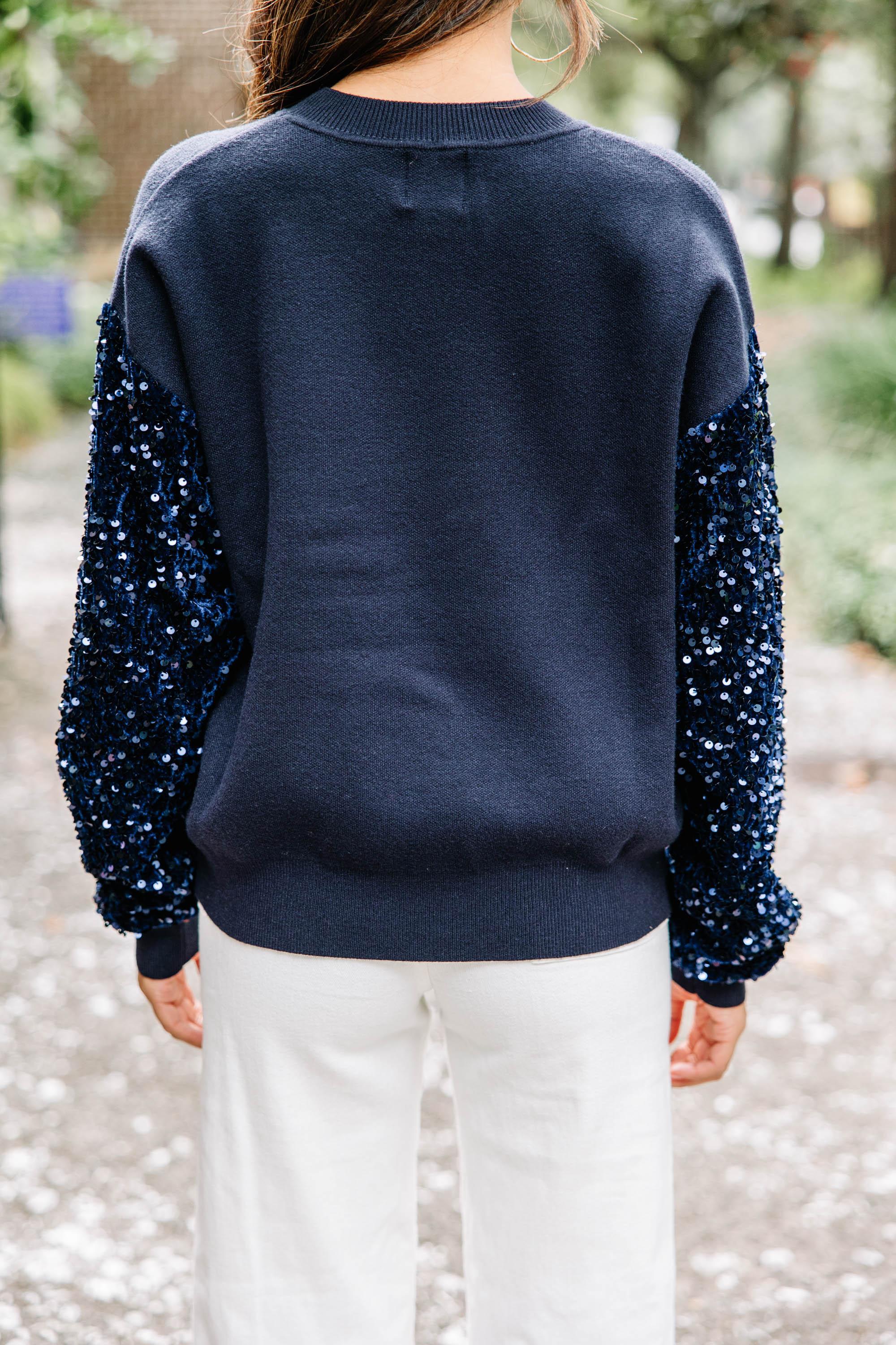 Don't Think Twice Navy Blue Sequin Sweater Female Product Image