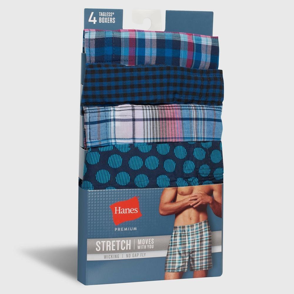 Hanes Premium Mens Stretch Woven Boxer Shorts 4pk - Blue Product Image