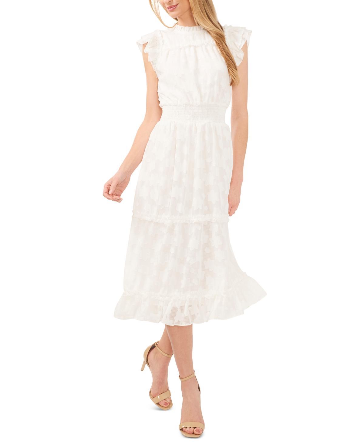 CeCe Womens Ruffled Smocked Waist Tiered Midi Dress Product Image