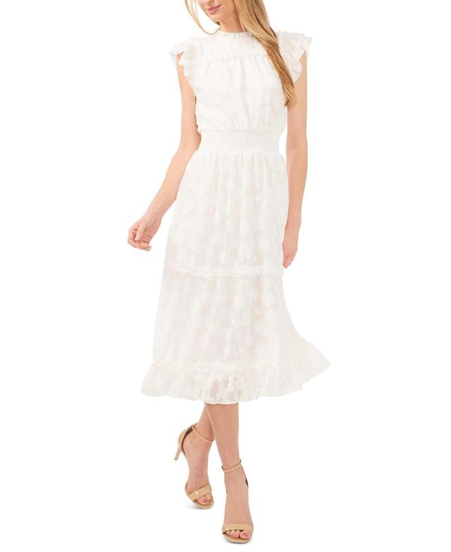 CeCe Womens Ruffled Smocked Waist Tiered Midi Dress Product Image