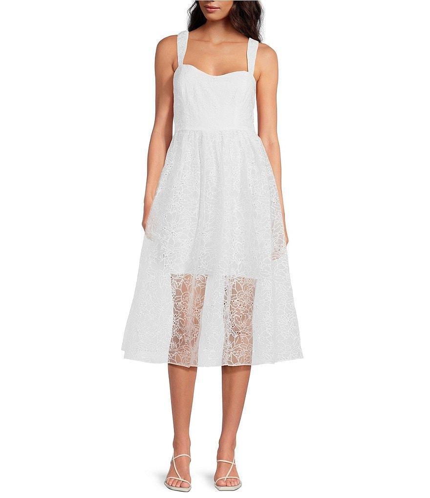 French Connection Embroidered Lace Sweetheart Neck Sleeveless Midi Dress product image