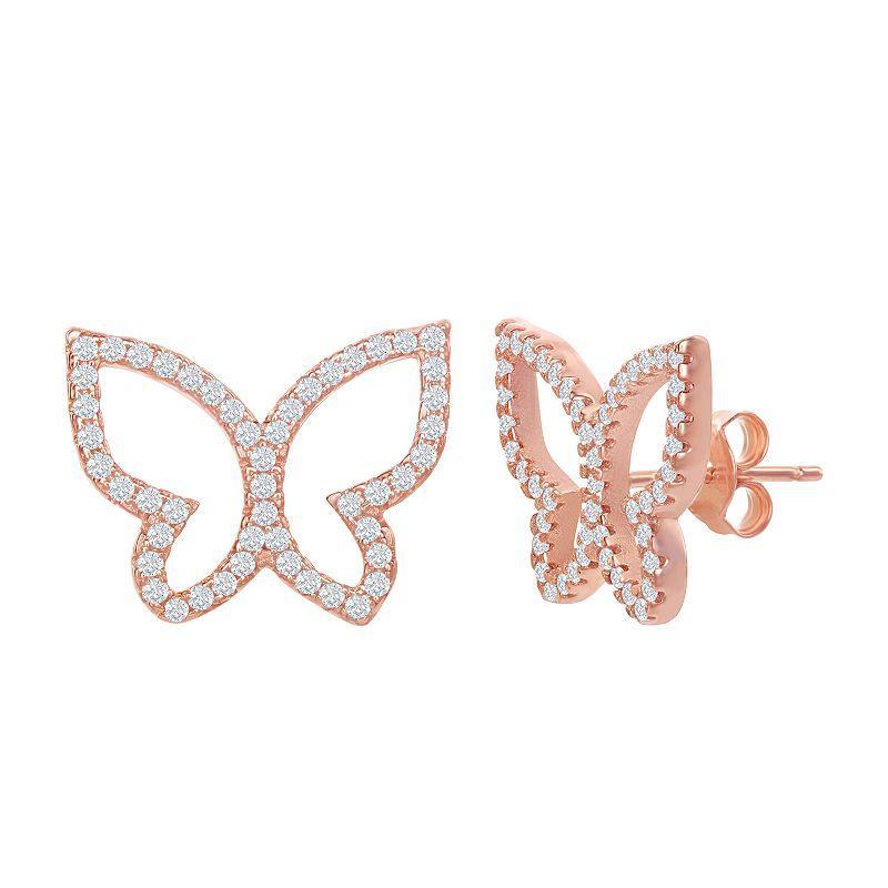 Sterling Silver Cubic Zirconia Butterfly Stud Earrings, Womens, Pink Tone Product Image