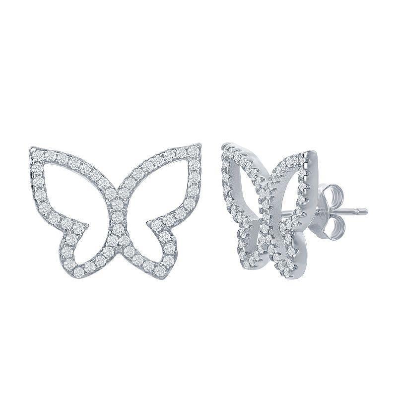 Sterling Silver Cubic Zirconia Butterfly Stud Earrings, Womens, White Product Image