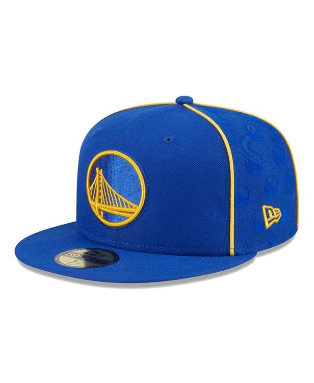 Mens New Era Royal Golden State Warriors Piped and Flocked 59Fifty Fitted Hat Product Image