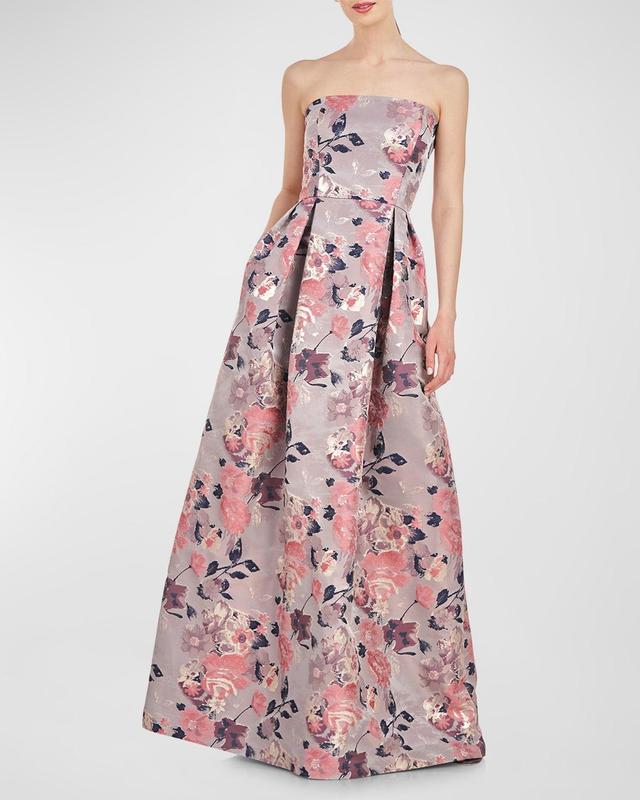 Hera Strapless Pleated Floral Jacquard Gown Product Image