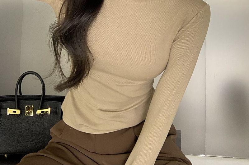 Long-Sleeve Turtleneck Plain Slim-Fit Top Product Image