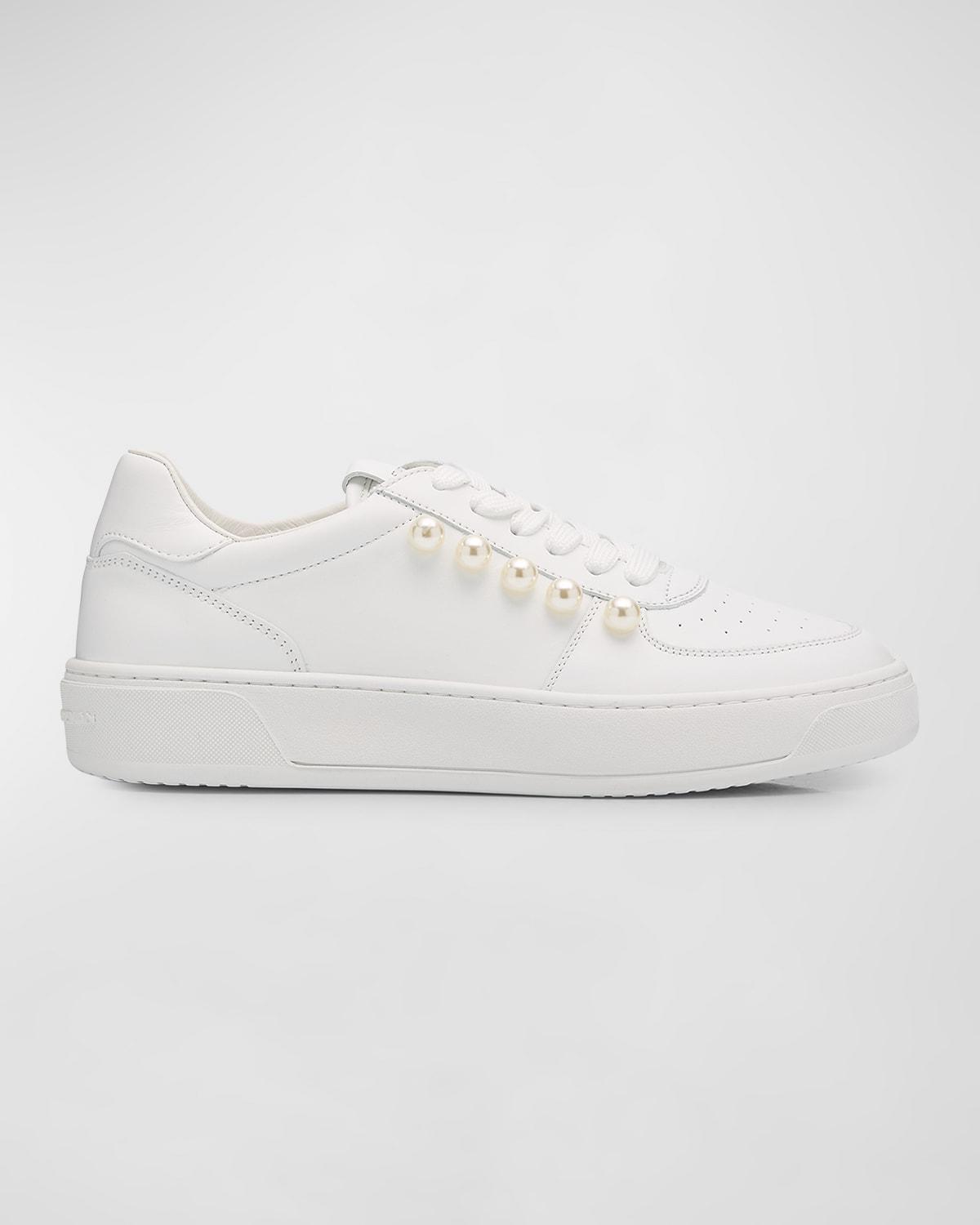 Leather Pearly Stud Low-Top Sneakers Product Image