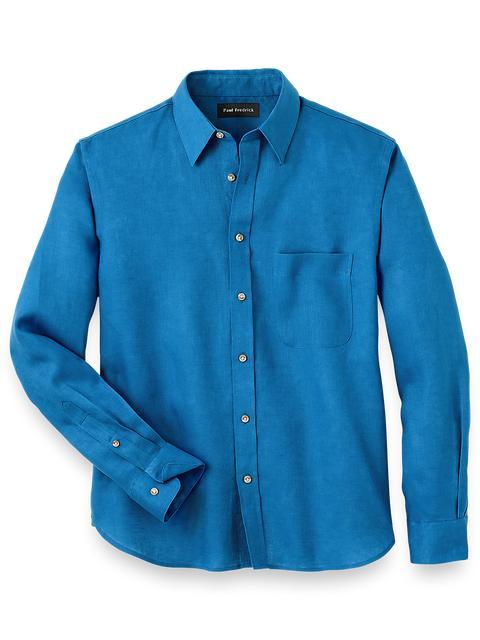 Linen Solid Casual Shirt - Dark Blue Product Image