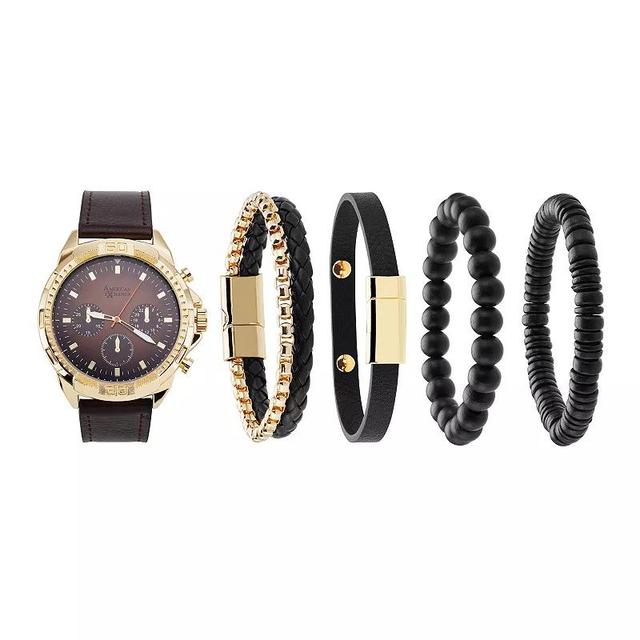 American Exchange Mens Brown Chronograph Watch & 4-Piece Bracelet Set Product Image