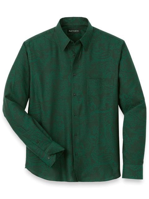 Cotton Paisley Jacquard Casual Shirt - Green Product Image