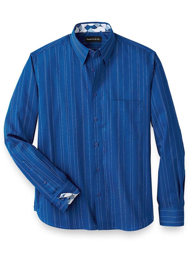 Cotton Stripe Casual Shirt With Contrast Trim Product Image