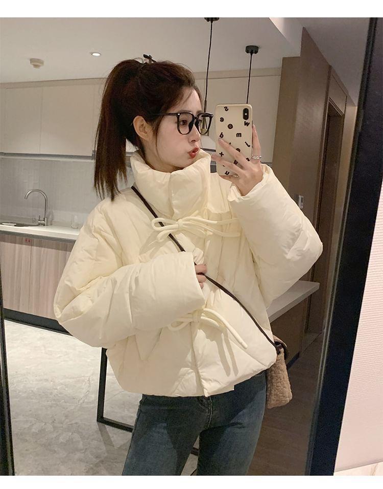 High Neck Plain Zip-Up Puffer Jacket Product Image