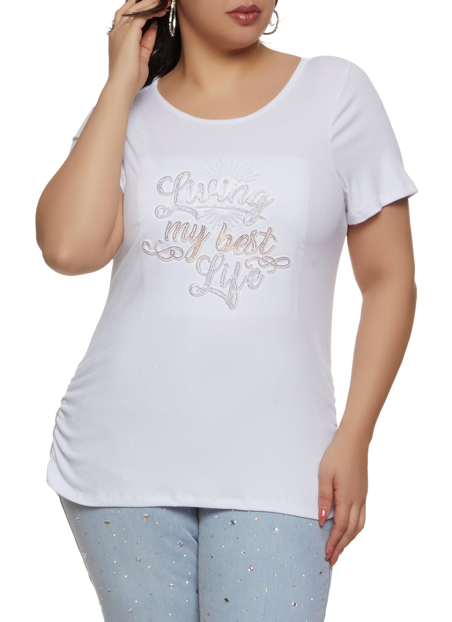 Womens Plus Size Rhinestone Living My Best Life Tee Product Image