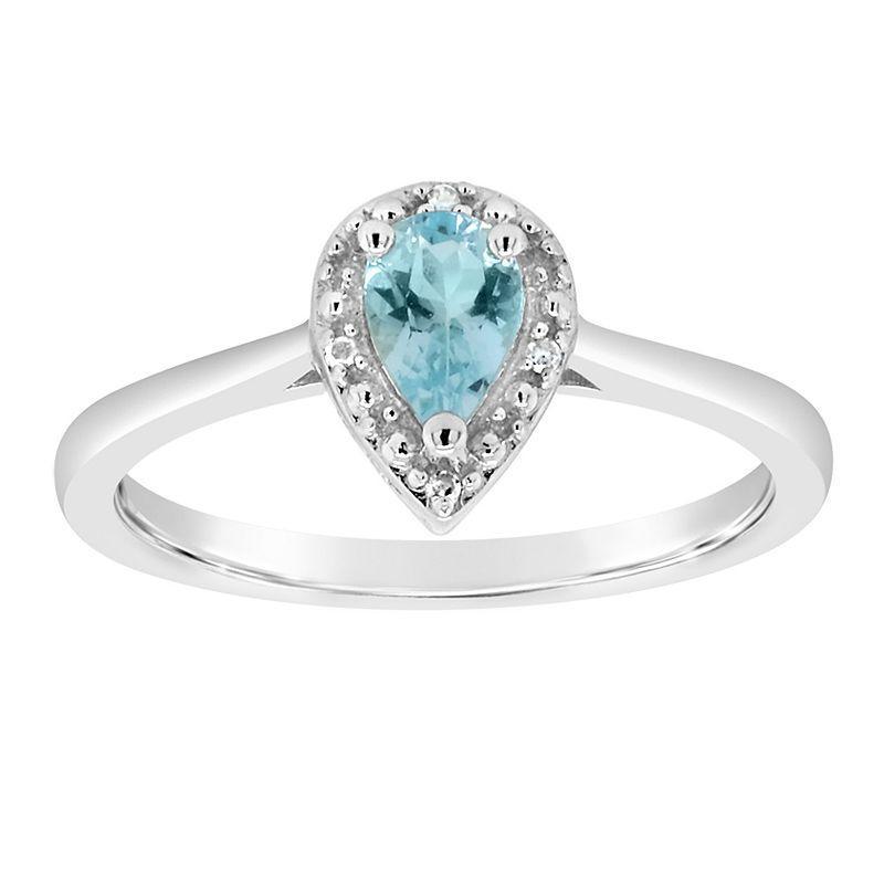 Celebration Gems Sterling Silver Pear Shaped Genuine Aquamarine Diamond Accent Frame Ring, Womens Blue Topaz Product Image