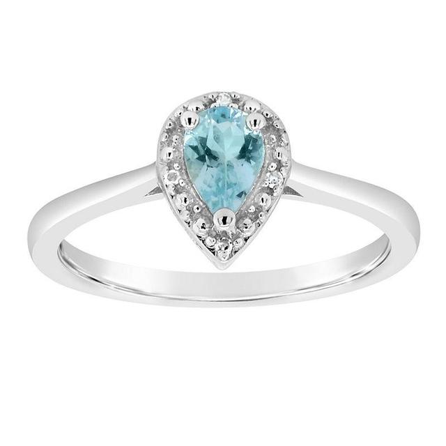 Celebration Gems Sterling Silver Pear Shaped Genuine Aquamarine Diamond Accent Frame Ring, Womens Blue Topaz Product Image