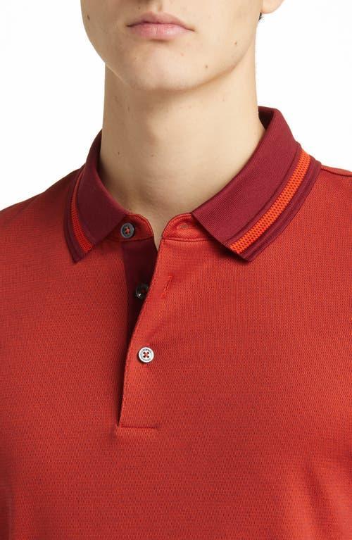 Slim-fit Long-sleeved Polo Shirt With Woven Pattern In Dark Red Product Image