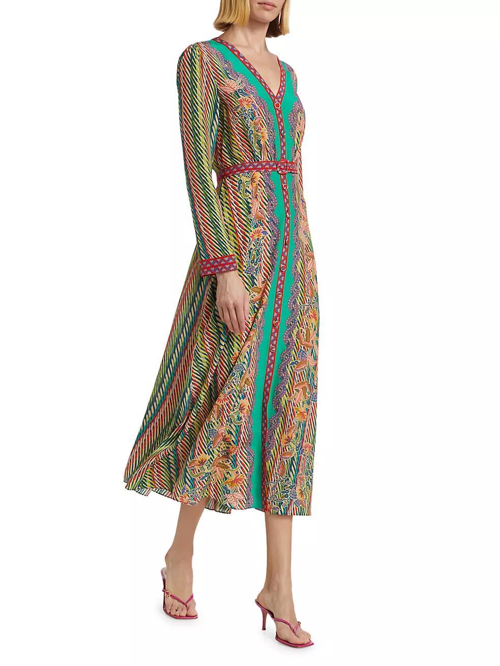 Lea Belted Scarf-Print Silk Shirtdress Product Image