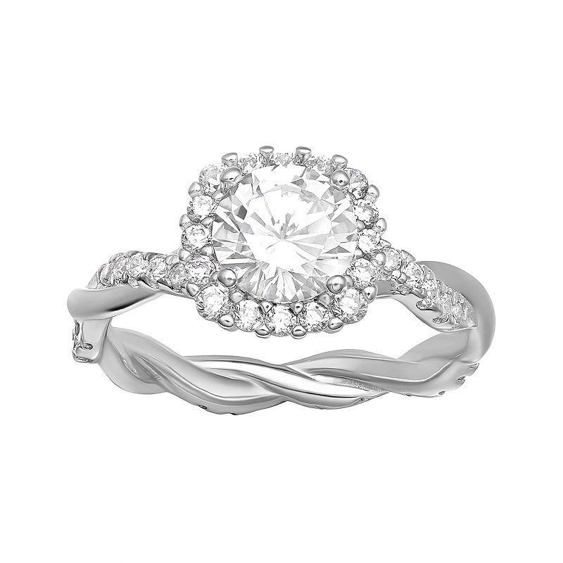 PRIMROSE Sterling Silver Cubic Zirconia Square Twisted Band Ring, Womens Grey Product Image