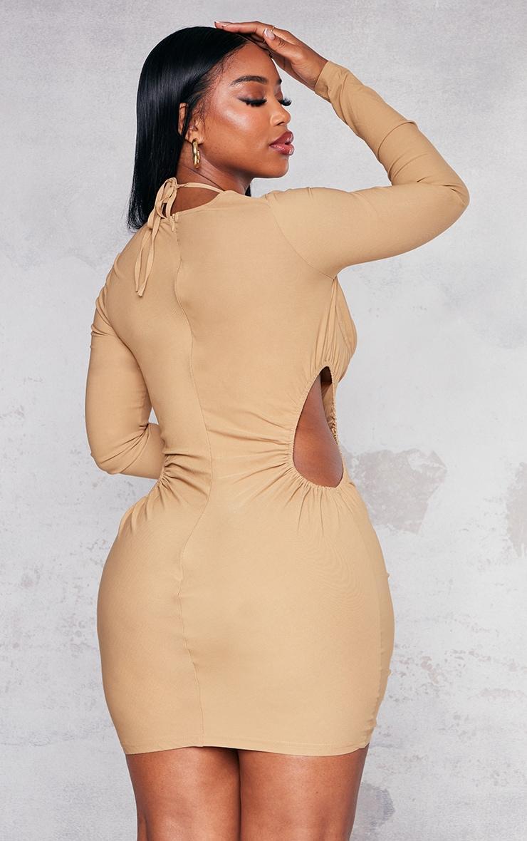 Shape Camel Woven Under Bust Ruched Cut Out Bodycon Dress Product Image