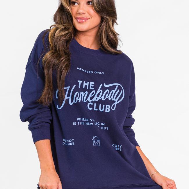 The Homebody Club Navy Oversized Graphic Sweatshirt Product Image