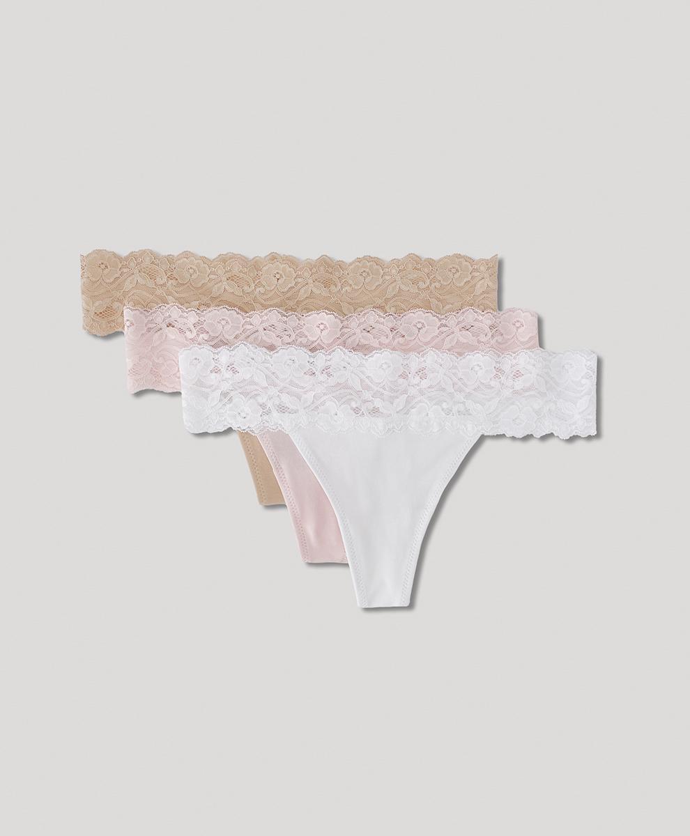 Womens Lace Waist Thong 3-Pack 2XL Product Image