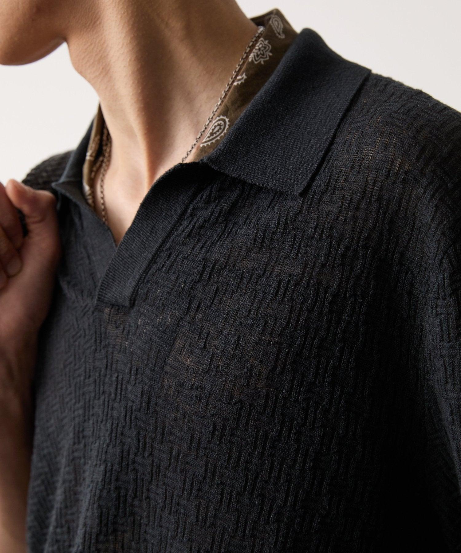 Textured Linen Montauk Sweater Polo in Black Product Image