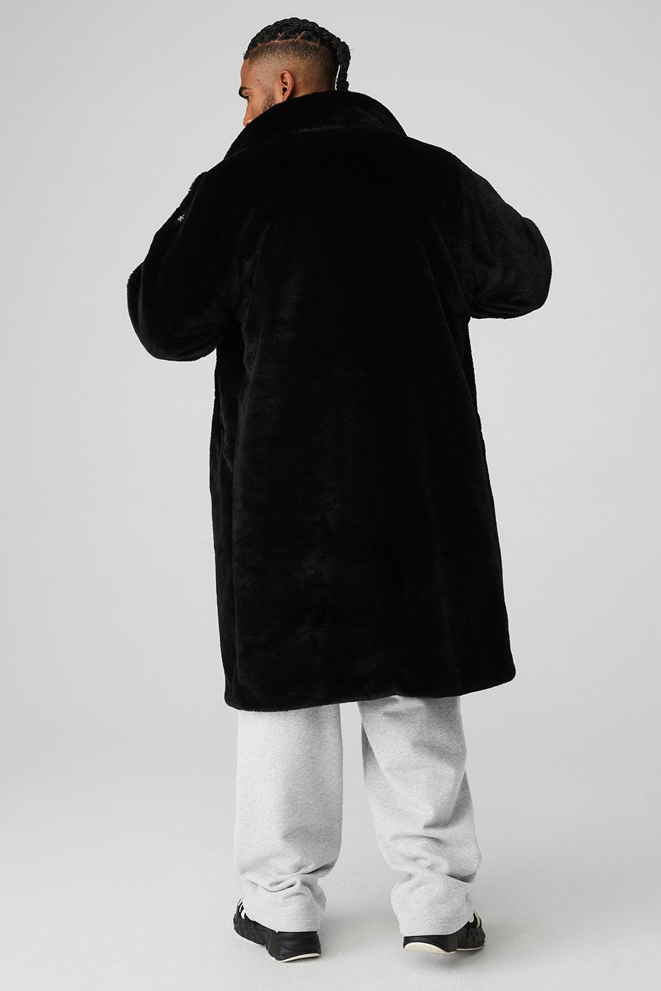 Oversized Faux Fur Trench - Black Male Product Image