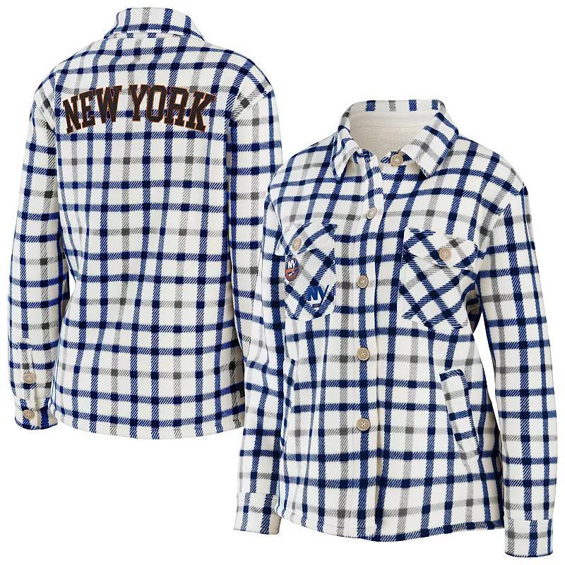 Womens WEAR by Erin Andrews Oatmeal New York Islanders Plaid Button-Up Shirt Jacket Product Image