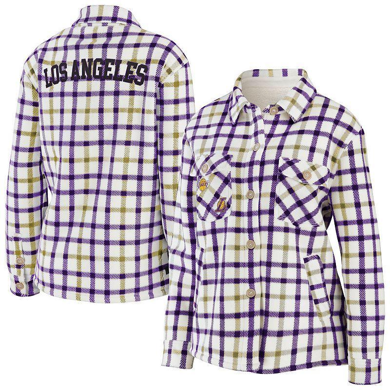 Womens WEAR by Erin Andrews Oatmeal/Purple Los Angeles Lakers Plaid Button-Up Shirt Jacket Product Image