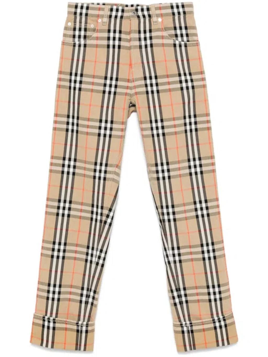 Check-print Trousers In Brown Product Image