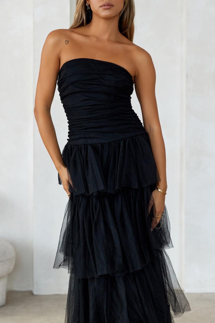 HELLO MOLLY Hidden Opal Strapless Tulle Maxi Dress Black Product Image