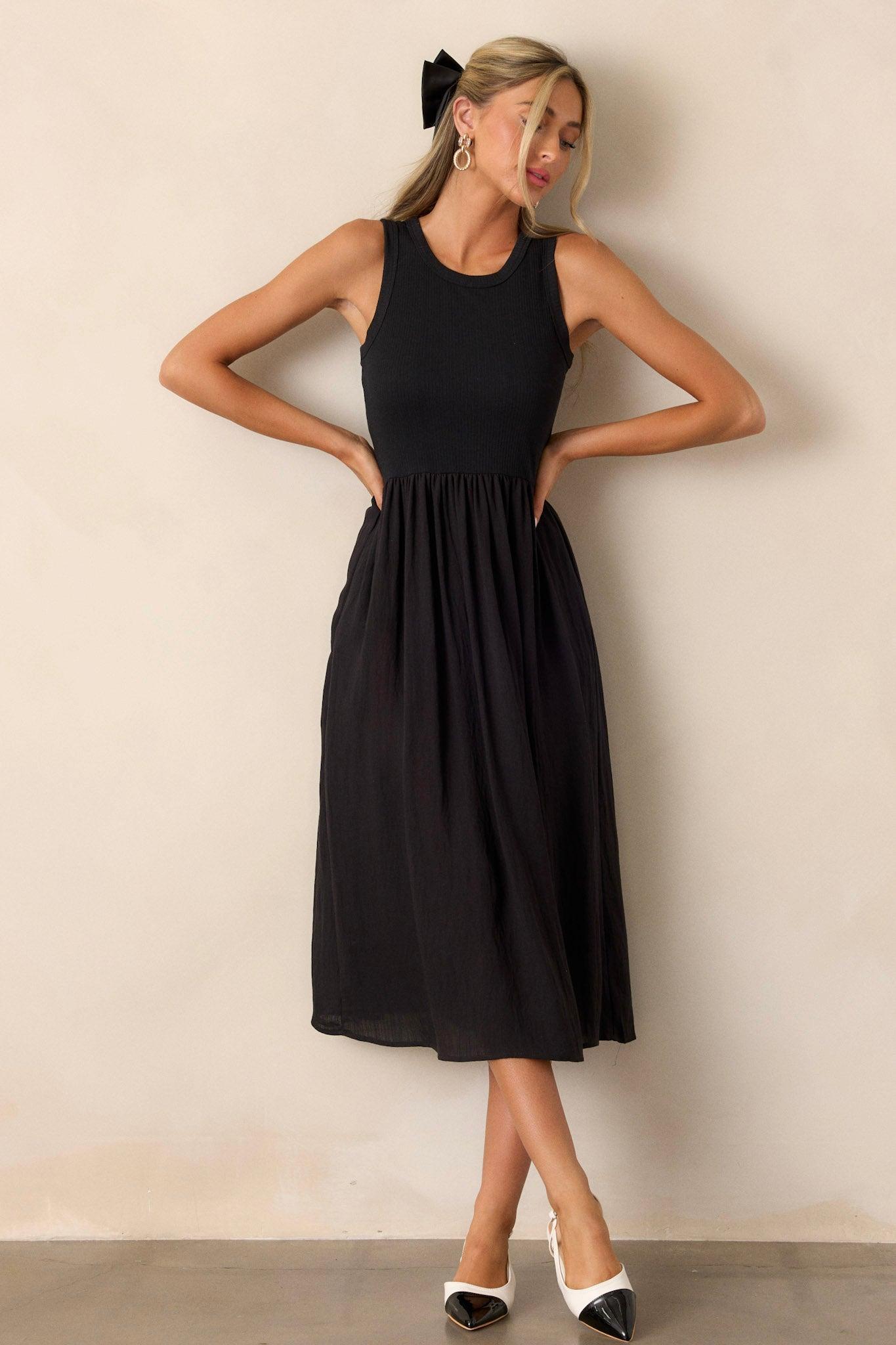 Find The Answer Black Ribbed Midi Dress Product Image