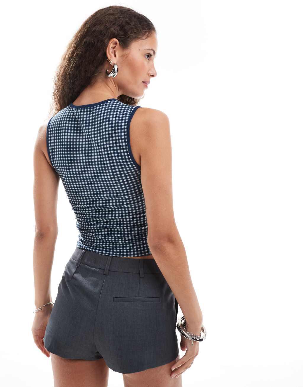 Motel monsela mini gingham print tank top in navy product image