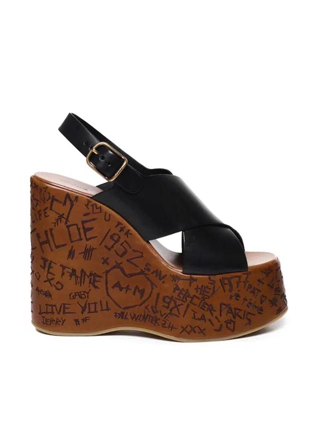 CHLOÉ Chloe Maxime 140 Leather Platform Wedge Sandals In Black Product Image