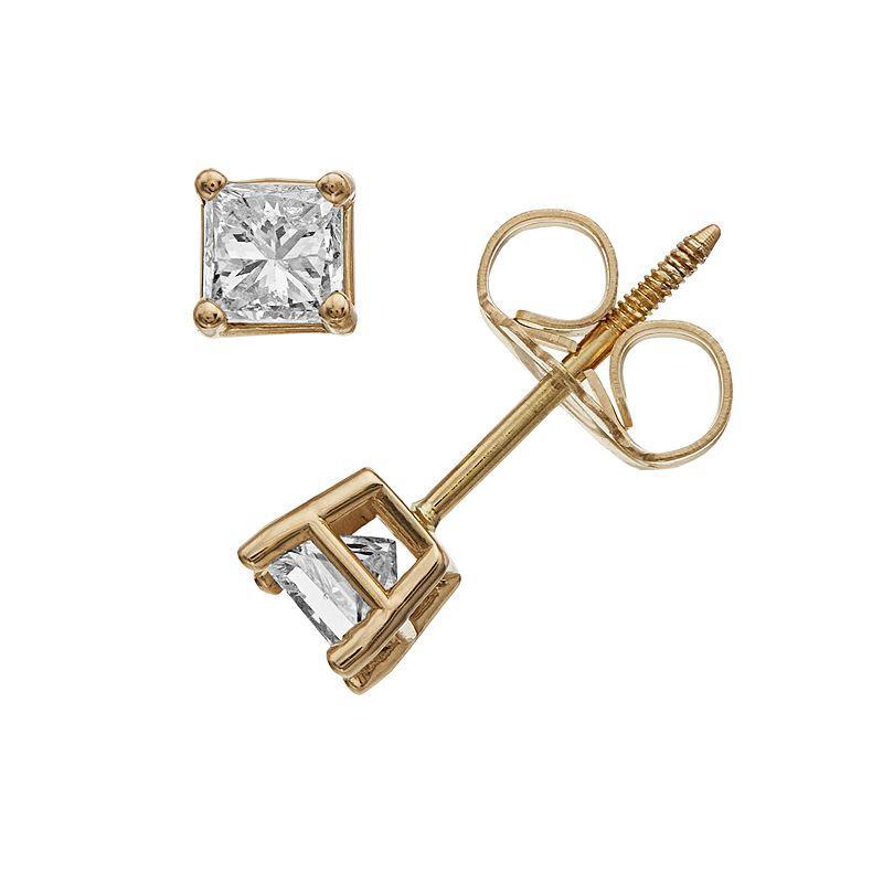 14k Gold 1/2 Carat T.W. Diamond Square Stud Earrings, Womens, Yellow Product Image