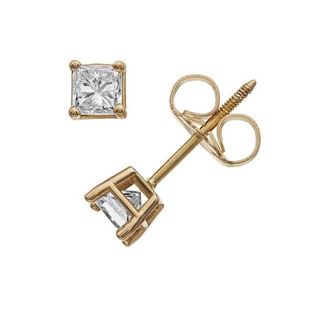 14k Gold 1/2 Carat T.W. Diamond Square Stud Earrings, Womens Product Image