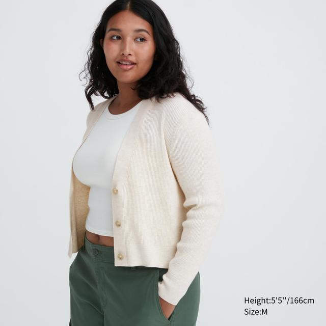 UNIQLO US Women's Washable Knit Ribbed Long-Sleeve Cardigan Natural Small UNIQLO US  S  female Product Image