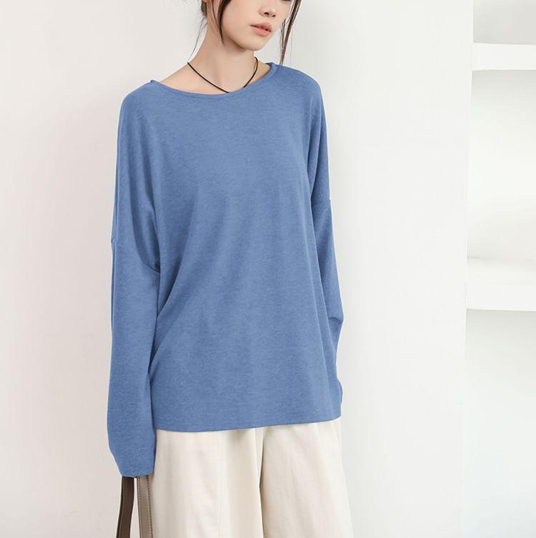 Long Sleeve Round Neck Plain T-Shirt Product Image