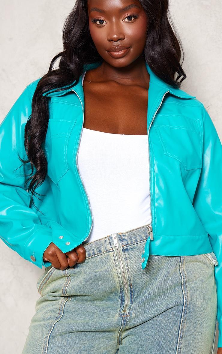 Plus Teal Pu Pocket Detail Casual Jacket Product Image