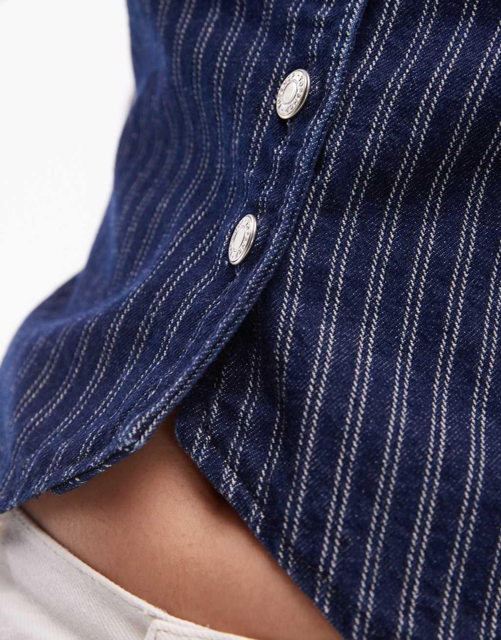 Topshop denim vest with cinch back in stripe indigo Product Image