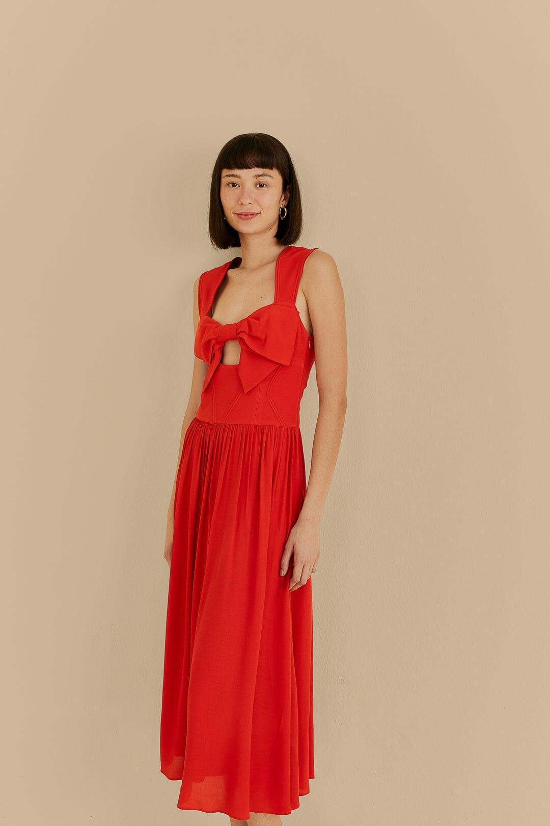 Red Bow Sleeveless Midi Dress product image