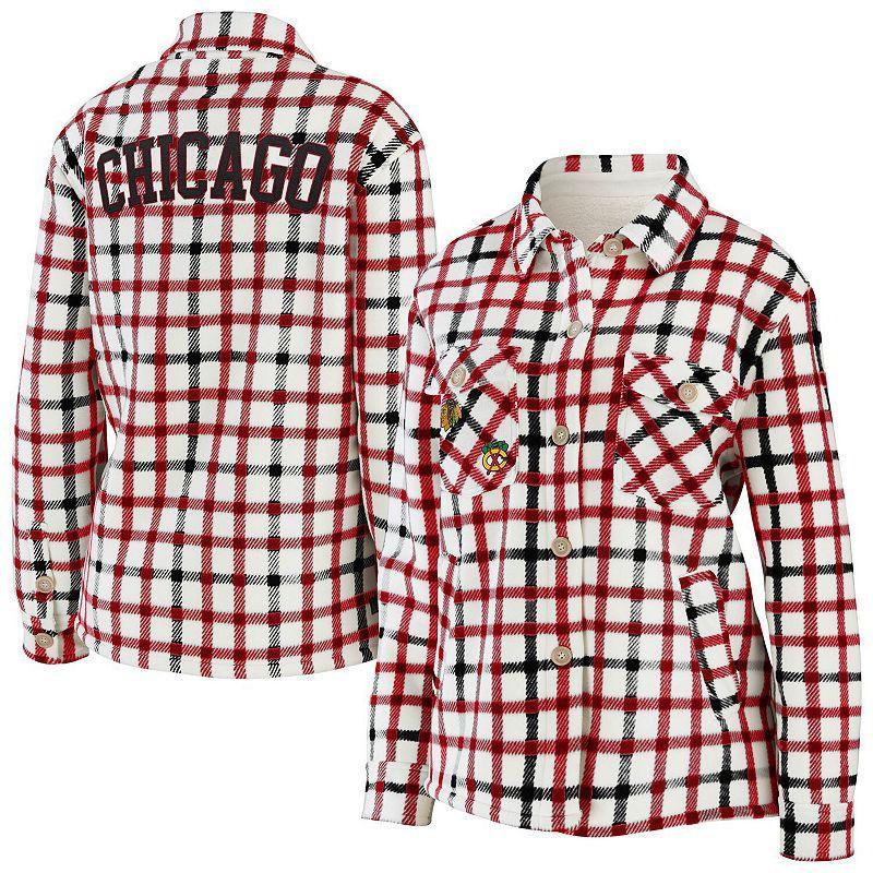 Womens Wear by Erin Andrews Oatmeal Chicago Blackhawks Plaid Button-Up Shirt Jacket Product Image