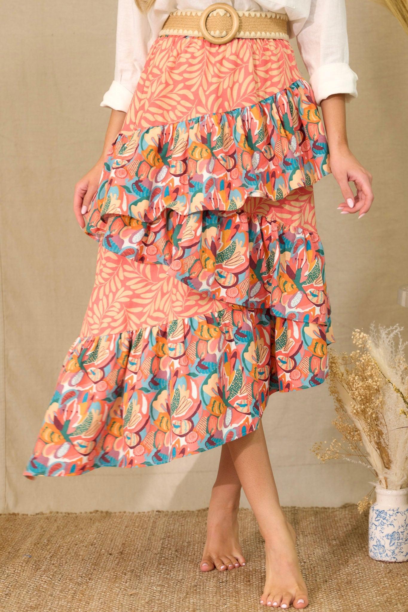 Sunset Horizon Hues Multi Print Midi Skirt Product Image